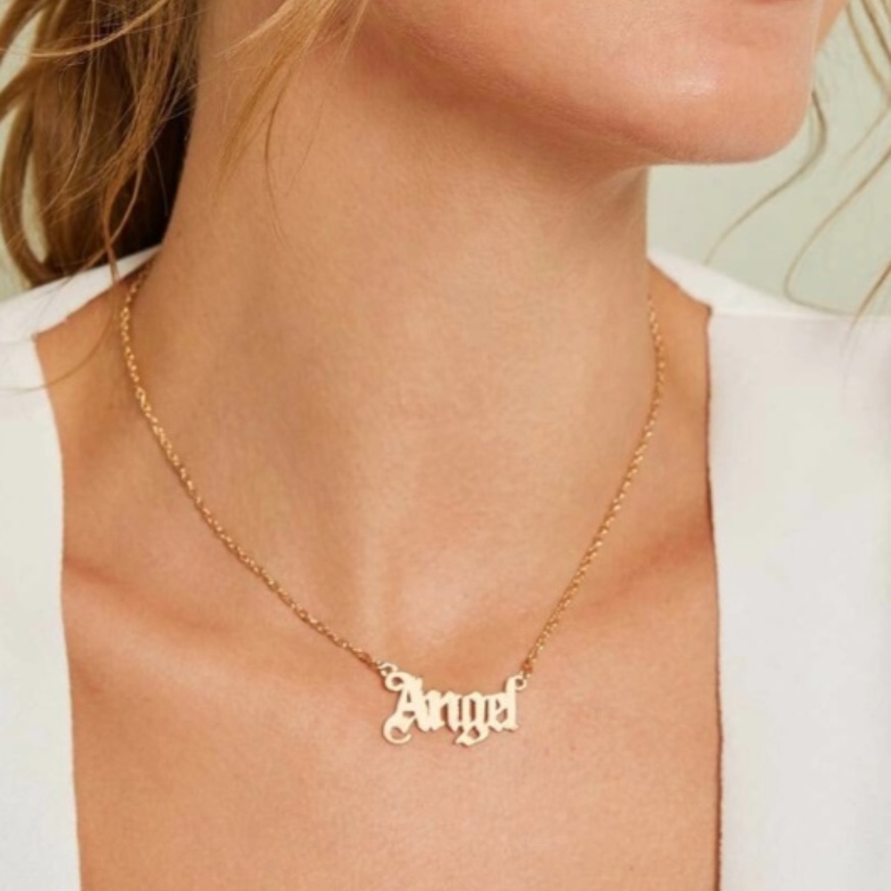 Gold Angel Script Necklace